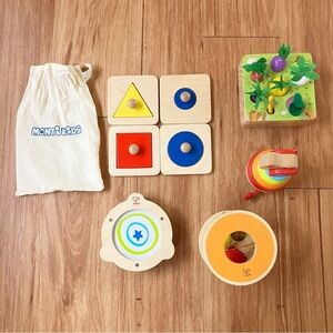 Hape & MontiKid Wooden Colorful Montessori Music Stacking Toddler Toy Bundle